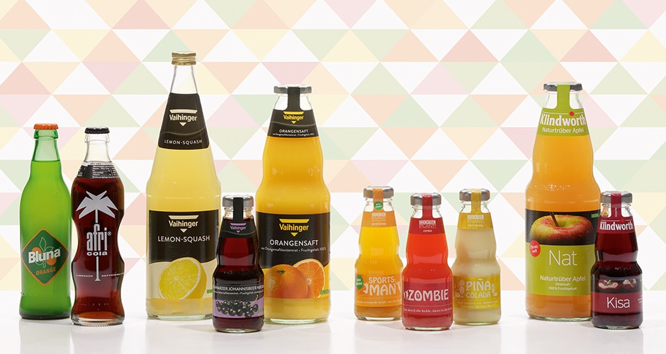 Das Getränkesortiment von Niehoffs Vaihinger - von Säften bis hin zu Limonaden und Cocktail-Mixen. (Quelle: Niehoffs Vaihinger)