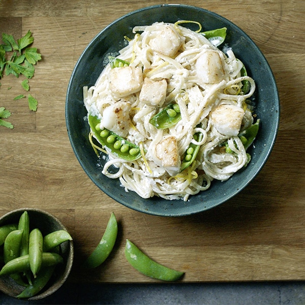Rezept zu Pasta al Limone mit Kabeljau und Erbsen von Norwegian Seafood. (Quelle: Norwegian Seafood)