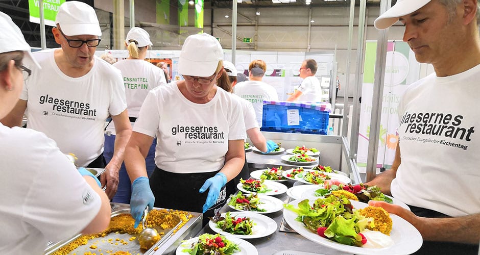 Das Gläserne Restaurant: Impression der Bio-Großküche aus 2019.