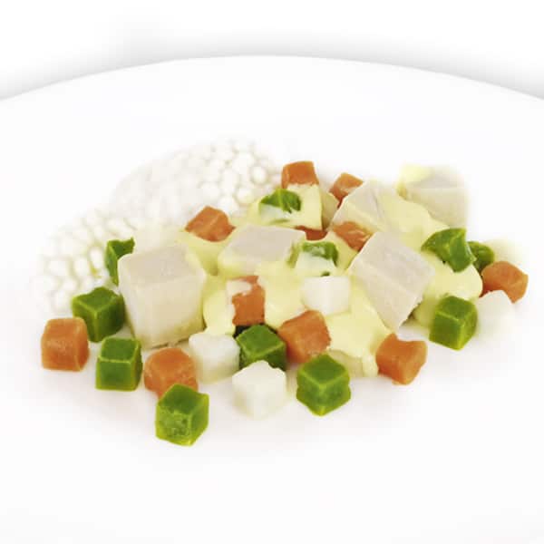 Hühnerfrikassee mit Reis, zubereitet mit dem Produkt Gelea Cold von Biozoon.