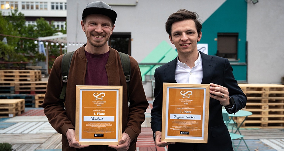 Organic Garden gewinnt den WeltverbEsserer-Wettbewerb 2023 in der Kategorie Gemeinschaftsgastronomie, Followfood in der Kategorie Food-Produkte.